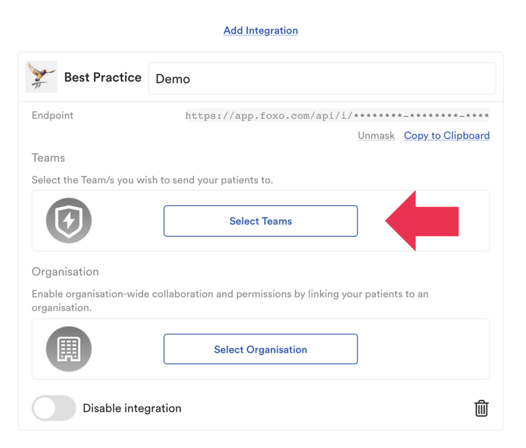 Adding a Team to your Integration